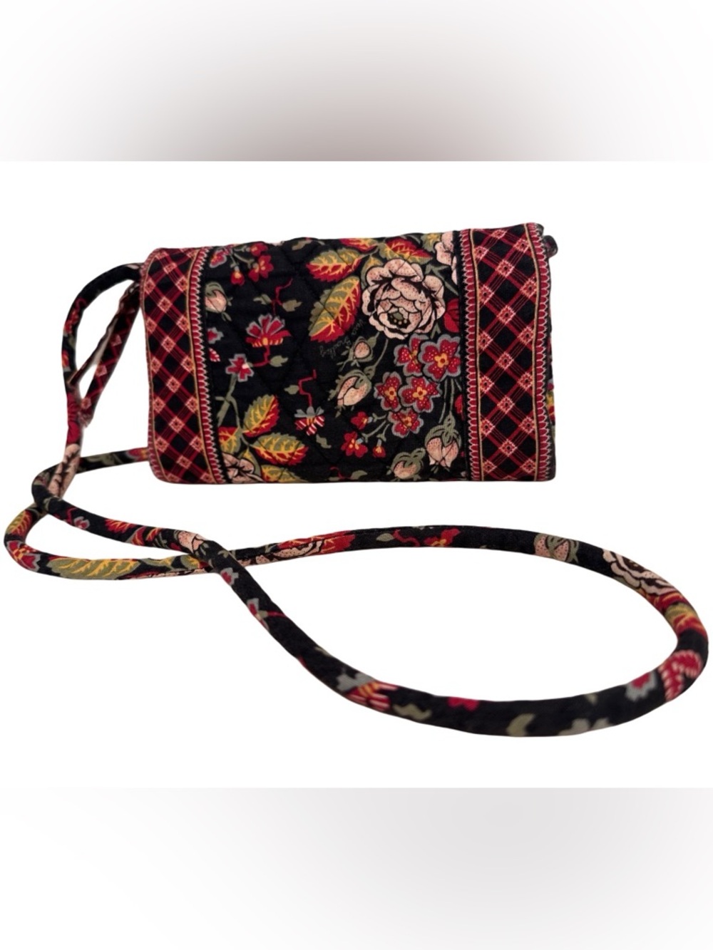Vintage Vera Bradley Anastasia Floral Crossbody Black Red Roses Wallet Mini Bag - Picture 3 of 16